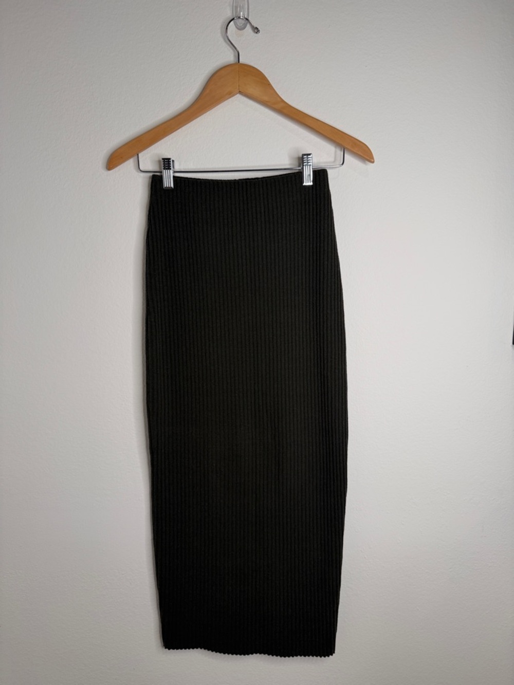 ZARA Ribbed Knit Midi Skirt Olive Green Bodycon Size S